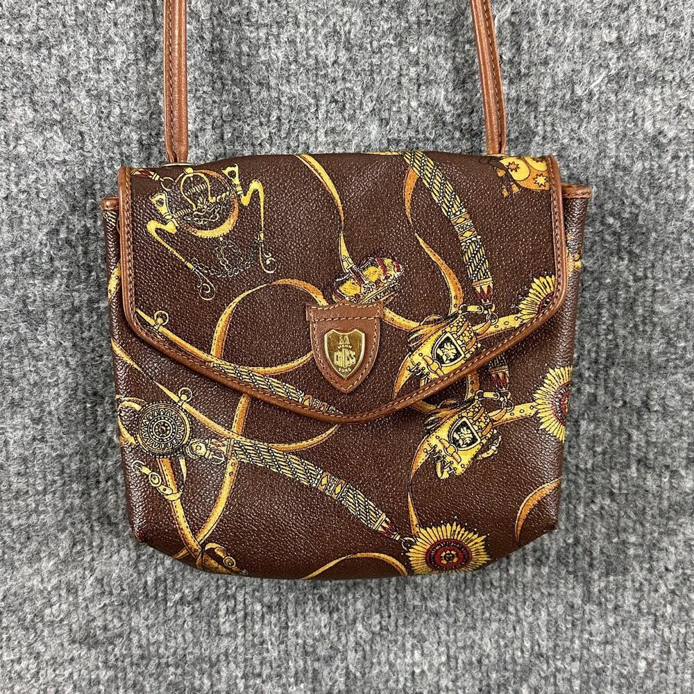 Vintage Mark Cross Small Crossbody Bag Brown Equestrian Canvas Leather Italy